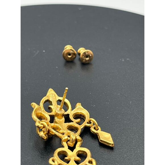 Monet Vintage High Shine Gold Plated Gold Chandelier Dangles Pierced Earrings - Picture 5 of 10